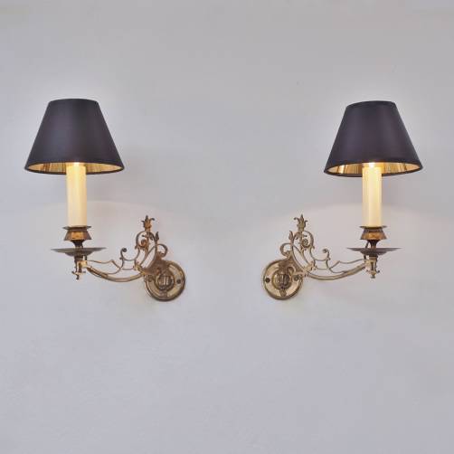Antique pair Aesthetic Movement wall lights sconces, swing arm, gilt bronze, 1900`s ca, French